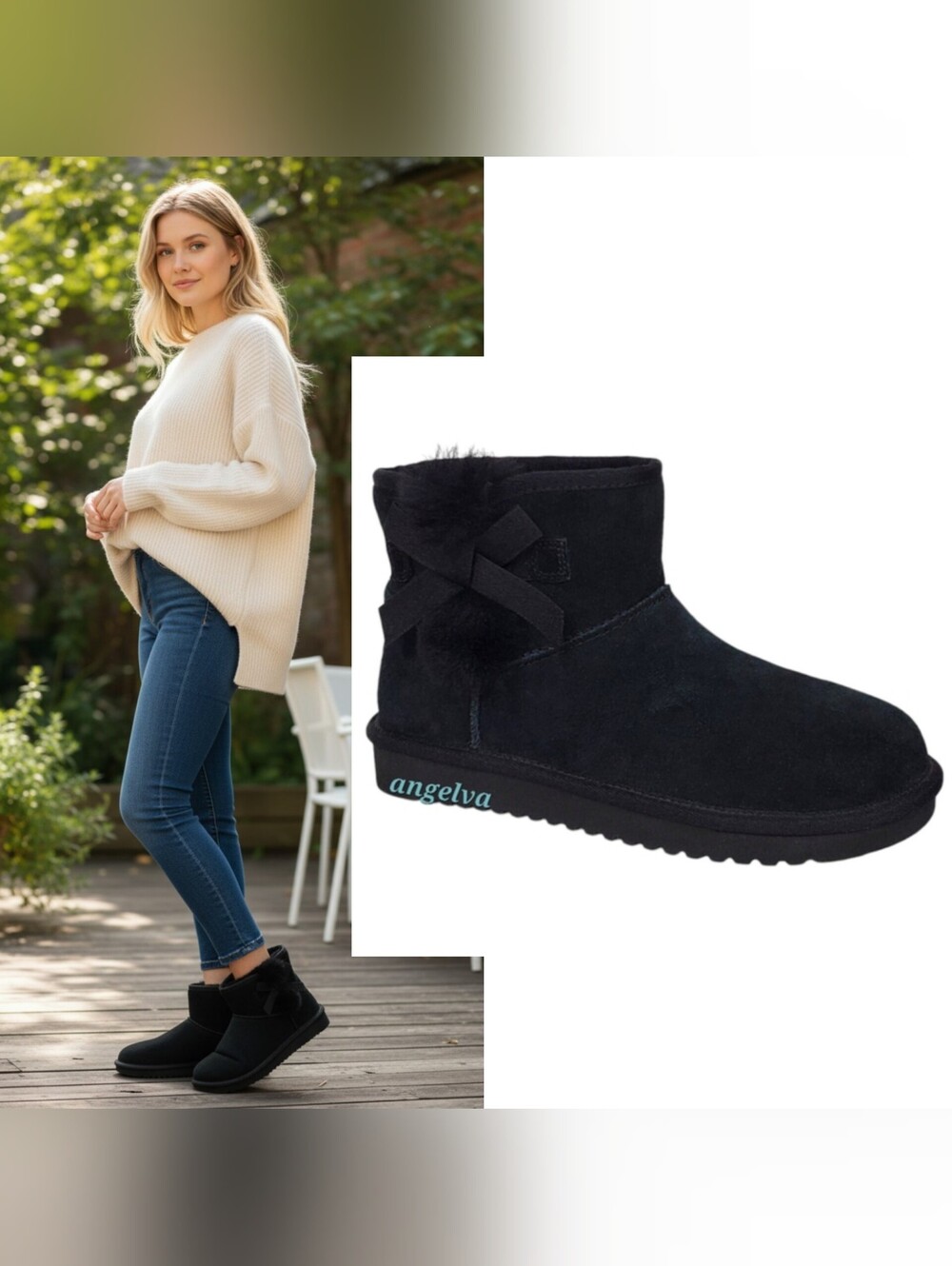 New Koolaburra Ugg Victoria mini suede fur ankle boots black bow pull on winter